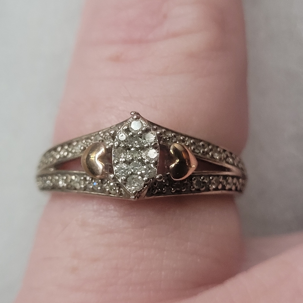 Sterling Silver And 10K Gold Heat Marquise Diamond Cluster Promise Ring Sz 6